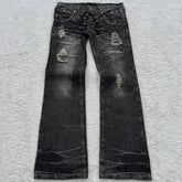 Hearujoy Y2K Washed Jeans Gothic Retro Micro Flared Double Waisted Lace Up Pants Men Women Streetwear High Quality Design Sense Trousers